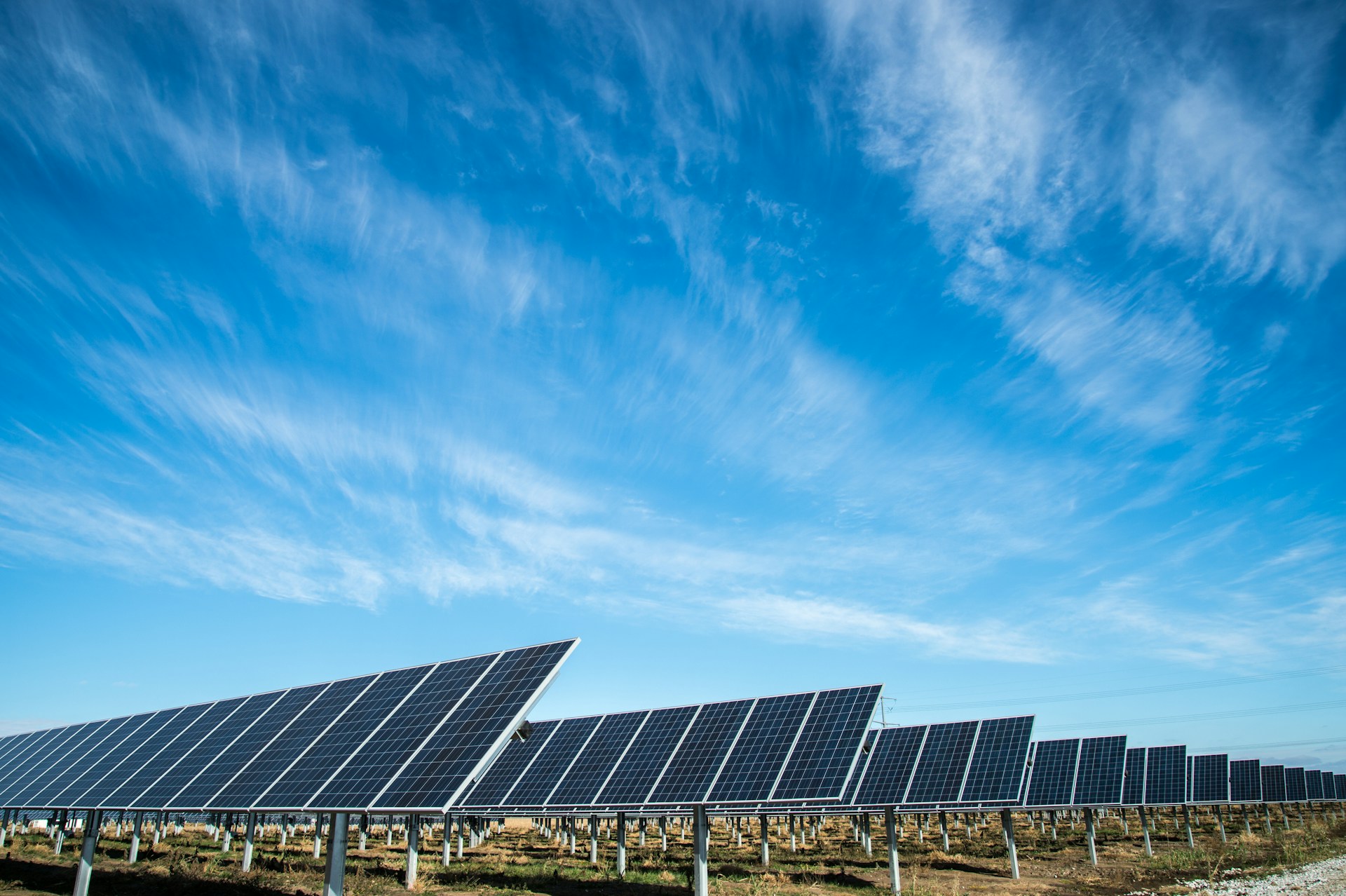 Solar panels under a clear sky